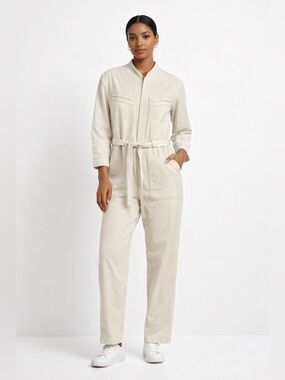 Cream Utility Jumpsuit with Waist Tie. Gap